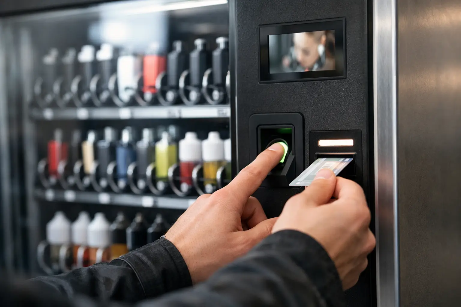 Vape Automat mit Altersverifikation im Betrieb